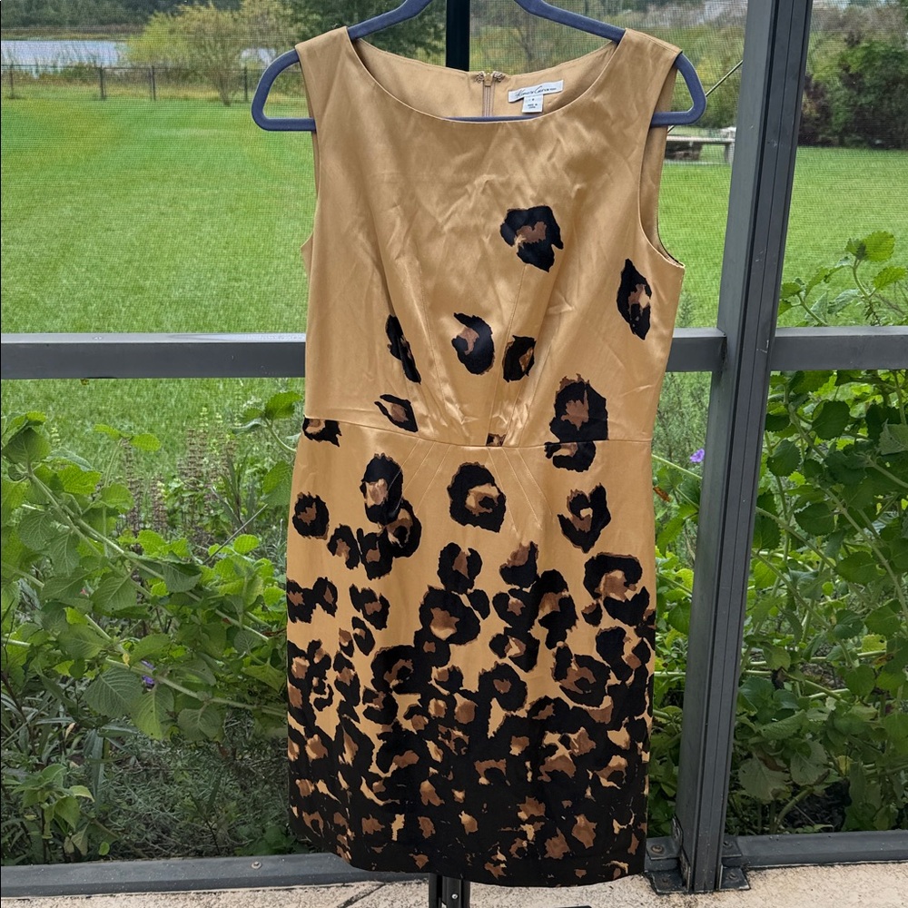 Kenneth Cole gold with black brown animal print sleeveless dress
